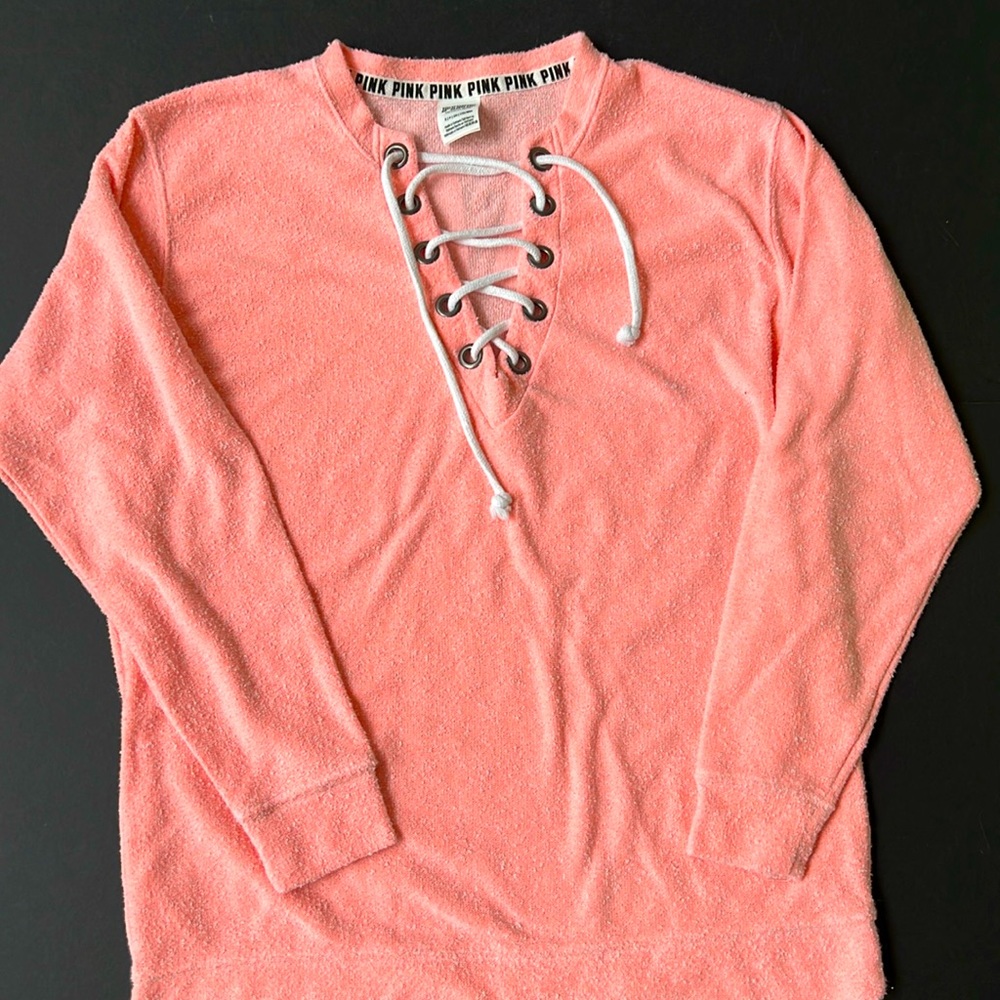 VICTORIA'S SECRET "PINK" TERRY CLOTH LACE-UP SWEATSHIRT!!